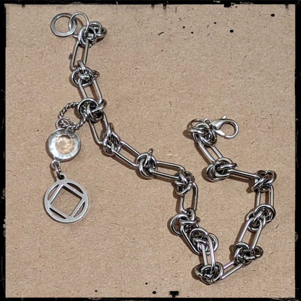 Narcotics Anonymous NA Symbol & Rhinestone Charm Bracelet Stainless Rope Chain - Picture 4 of 7